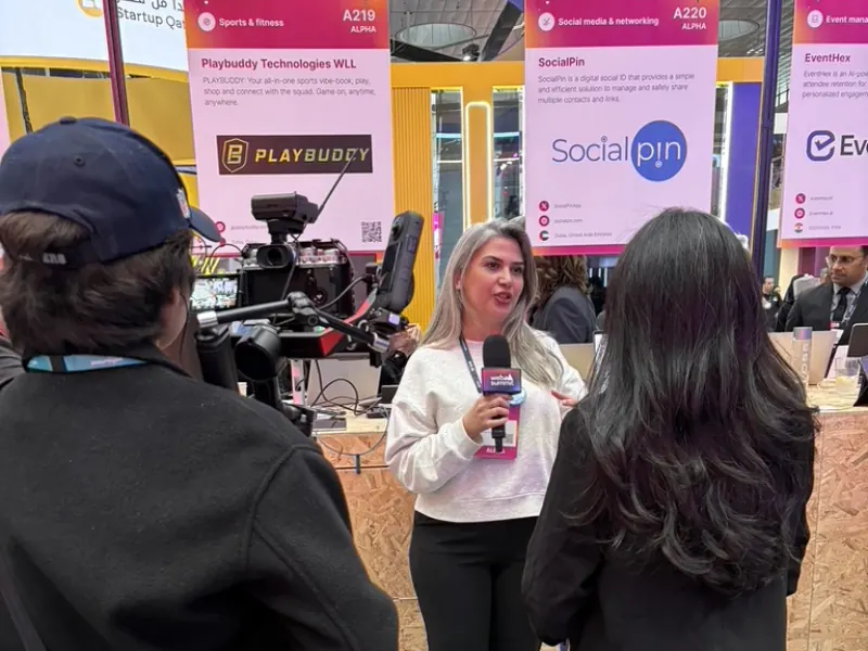 Interview at the SocialPin booth, Web Summit Qatar